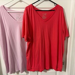Terra & Sky Women's Light Pink and Pink/Coral V-Neck Tops